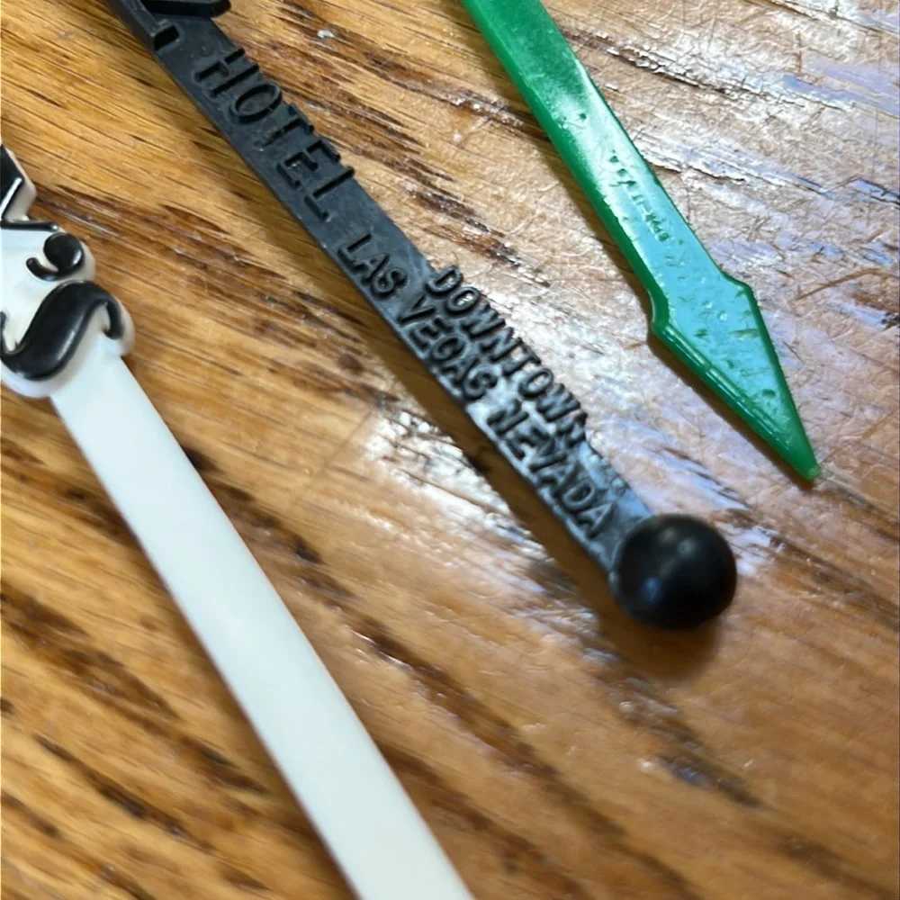 Vintage plastic and acrylic swizzle sticks.  Assorted hotels, casinos.  20 total